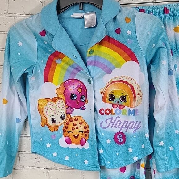 Shopkins Girls M 7/8 Blue Rainbow Color Me Happy Pajamas Two-piece PJ Sleep Set - Picture 2 of 7